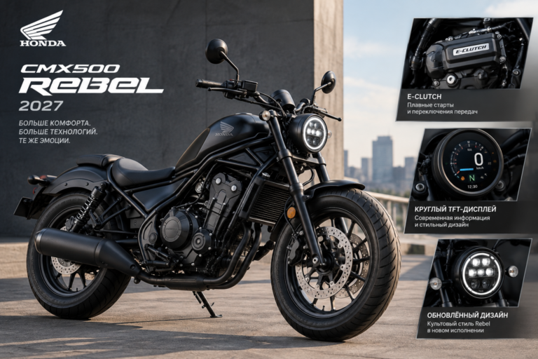 Honda CMX500 Rebel 2027 получила E-Clutch и круглый TFT