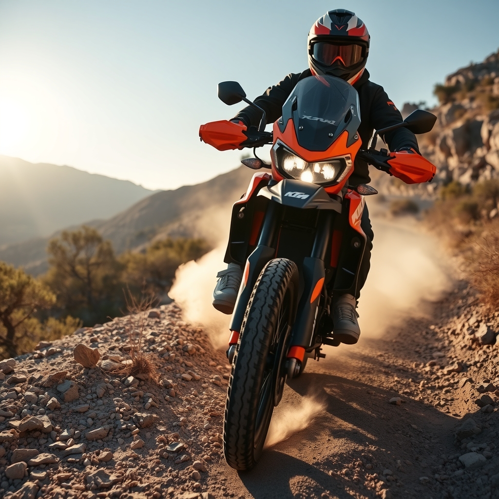 Райдер на KTM 690 Rally поднимается по каменистой горной дороге в Греции